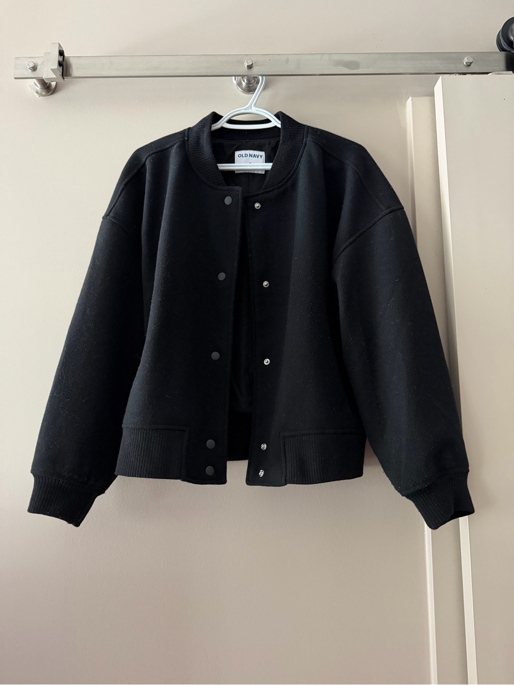 Black Varsity-Style Snap Jacket - Women's